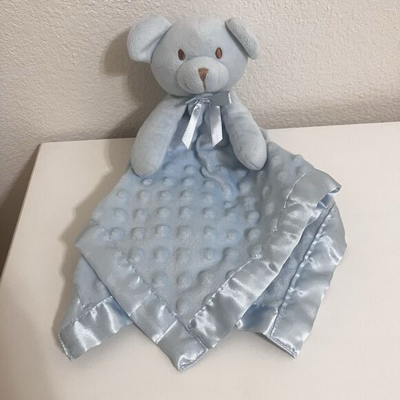 Pro Goleem Blue Teddy Bear Minky Dot Security Blanket Lovey Lovie Satin Trim - Picture 3 of 12